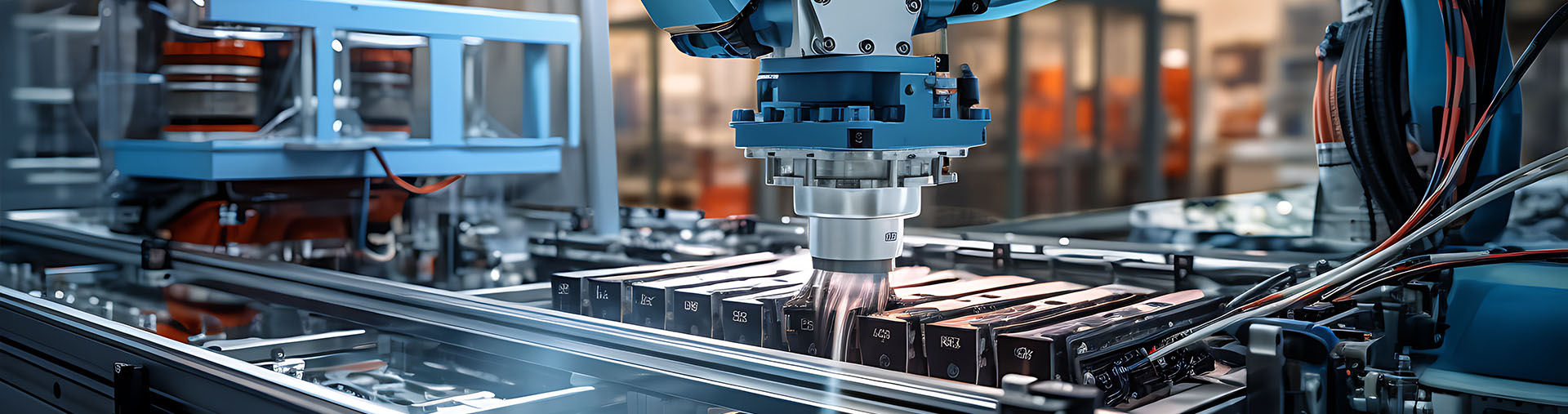 Industrial robotic arm with a direct drive motor precisely positioning components on a rotary table.